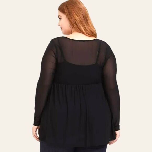 TORRID Plus Size black Longsleeve  Sheer Sexy babydoll knit mesh top 1X - Picture 8 of 12